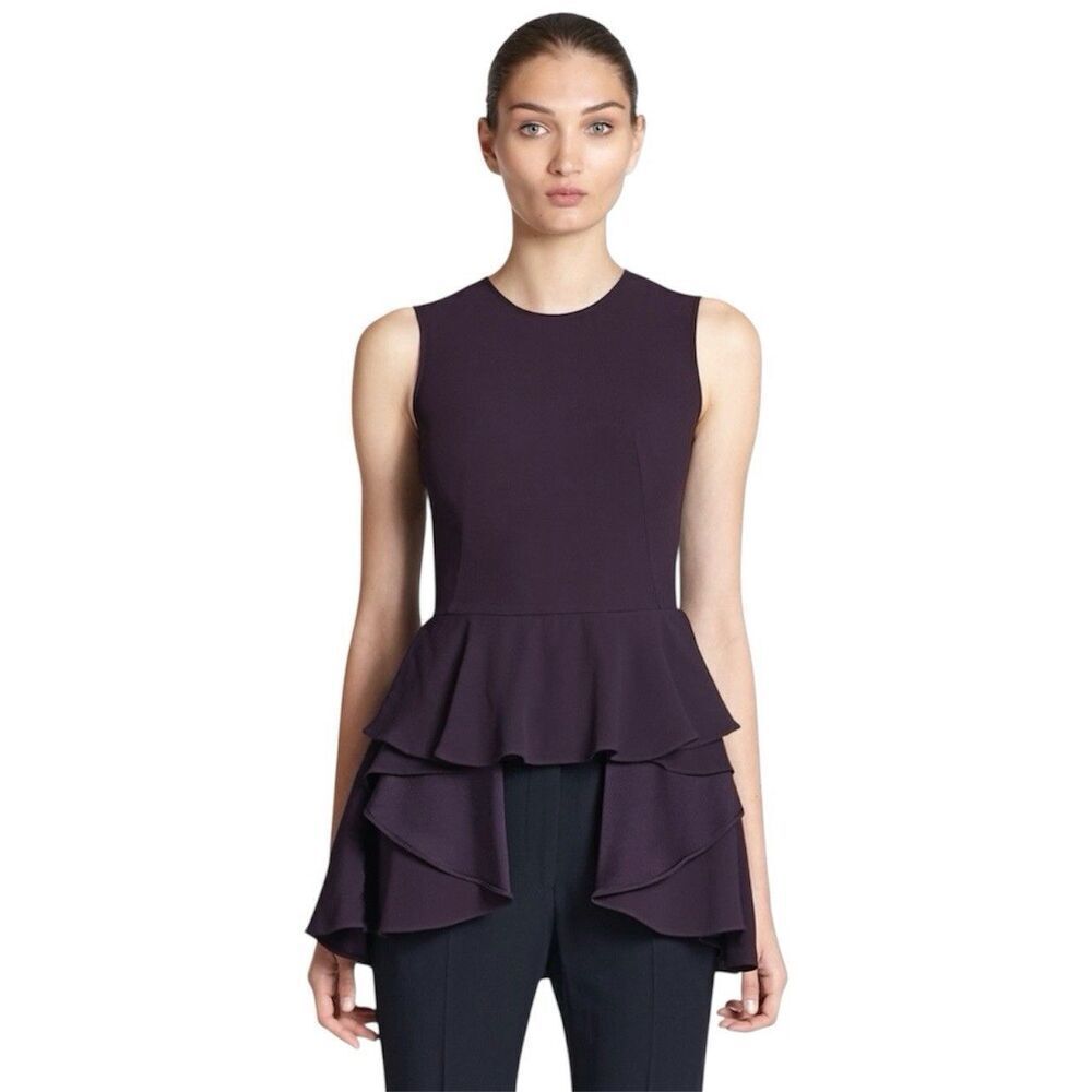 Alexander McQueen Dark Purple Peplum Top IT 44 Sleeveless Designer Blouse Italy